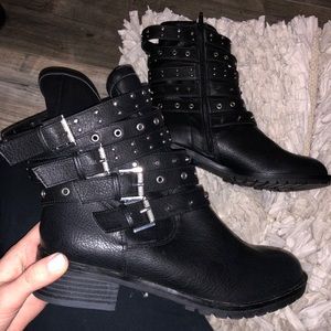 Black Ankle Booties with Buckles